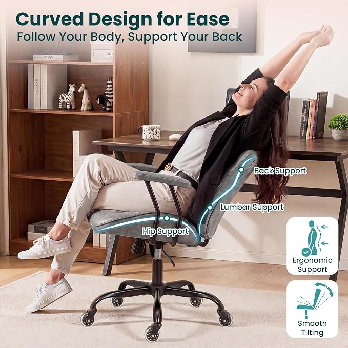 NEO CHAIR Ergonomic Leather Office Desk Chair with Adjustable Armrests Mid Back Lumbar Support Swivel Executive Computer Chair with Wheels Comfy Home Office Chair for Adults (Grey)