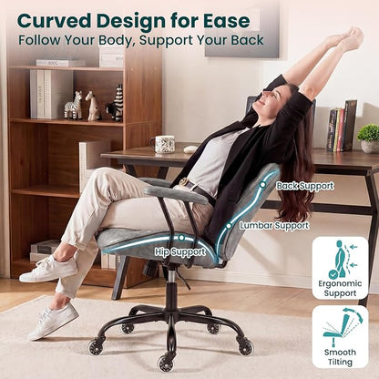 NEO CHAIR Ergonomic Leather Office Desk Chair with Adjustable Armrests Mid Back Lumbar Support Swivel Executive Computer Chair with Wheels Comfy Home Office Chair for Adults (Grey)