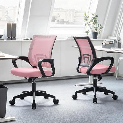 Magshion Ergonomic Office Chair Pack of 2, Mid-Back Mesh Desk Chair, Adjustable Swivel Computer Chair with Lumbar Support & Breathable Backrest for Gaming, Work, Study, 300 Lbs Capacity, Pink