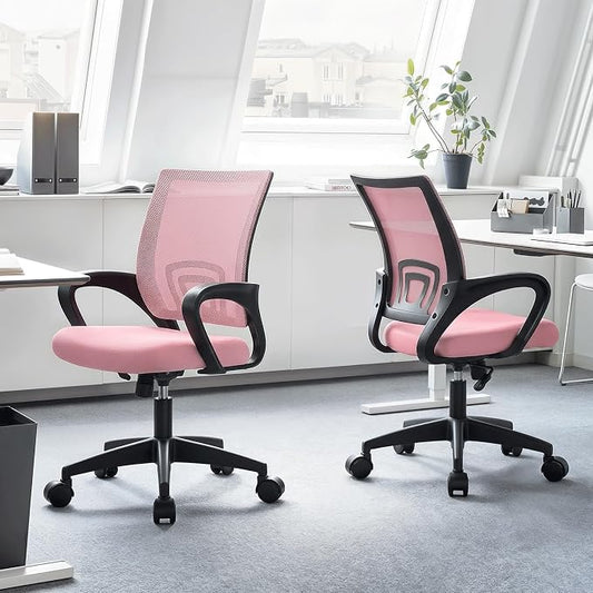 Magshion Ergonomic Office Chair Pack of 2, Mid-Back Mesh Desk Chair, Adjustable Swivel Computer Chair with Lumbar Support & Breathable Backrest for Gaming, Work, Study, 300 Lbs Capacity, Pink