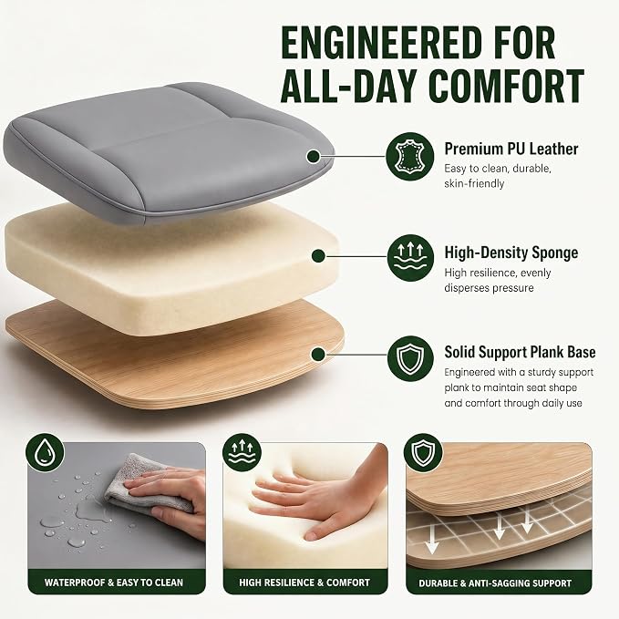 MALOL Leather Office Chair, Computer Desk Chair with Adjustable Lumbar Support, Thick Cushion, Flip-Up Arms and Ergonomic Back, Comfy Executive Office Chair for Home Office Gaming,Grey