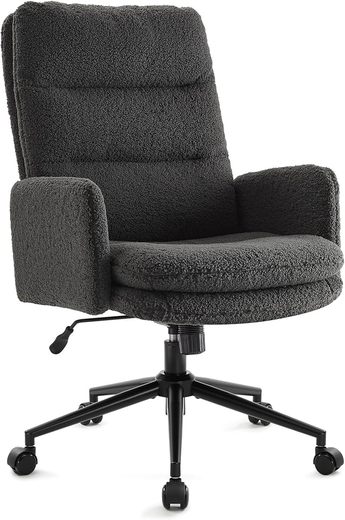IWMH Swivel Office Desk Chair, High-Back Armchair with Wheels, Height Adjustable Home Office Chair with Armrests,Upholstered Computer Task Chair, Leisure Armchair Cashmere (Dark Grey)