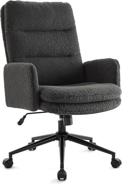 IWMH Swivel Office Desk Chair, High-Back Armchair with Wheels, Height Adjustable Home Office Chair with Armrests,Upholstered Computer Task Chair, Leisure Armchair Cashmere (Dark Grey)