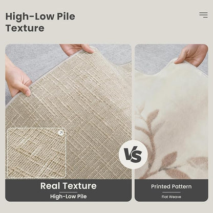 Valenrug 3x5 Rug - Stain Resistant 3x5 Entryway Rugs, Non Slip High-Low Pile Textured Area Rugs for Living, Bedroom,Entryway, Folable Machine Washable Rug (3'x5', Beige)