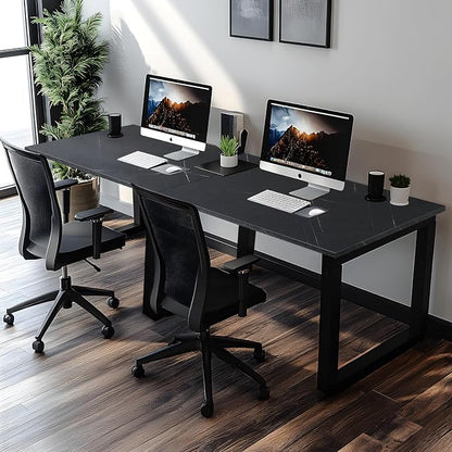 Kaboon Universal Tabletop 55"x27.5", Solid One-Piece Melamine Table Top, Double Desk L-Desk DIY, Home and Office Countertop, Cloud Atlas/Black Marble