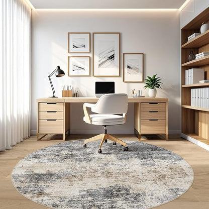 Round Rug Living Room Rugs: 10x10 Washable Circle Large Abstract Modern Soft Stain Resistant Non-Slip Indoor Floor Carpet for Bedroom Nursery Office Dining Room Dorm Home House- Grey Brown
