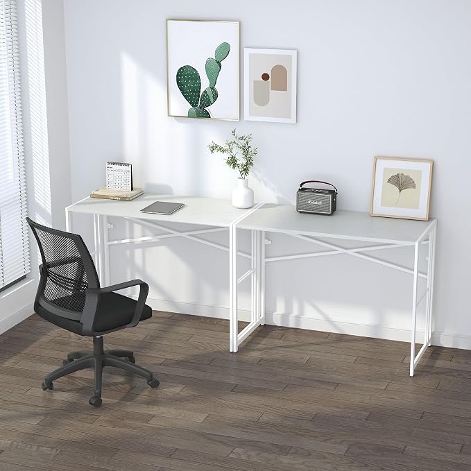 Lutown-Teen Folding Desk 40 inch Writing Gaming Computer Camping Table, No Assembly Required Home Office Desk, White