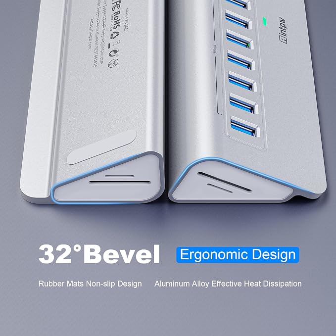 Powered USB Hub 10Gbps, intpw YH9AC Plus 13 Port USB 3.2 Hub(USB A/USB C 3.2+6 USB-A 3.0+2 PD 45W Fast Charging Ports+SD/TF Card Reader), 65W Power Adapter,Aluminum USB HUB for PC,Laptop,iPhone 17/16