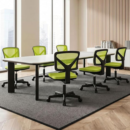 OLIXIS Armless Office Chair, Ergonomic Desk Chair with Wheels, Mesh Back, Removable Washable Foam Cushion, Height Adjustable Rolling Swivel Chairs for Small Space, Home, Office, Green