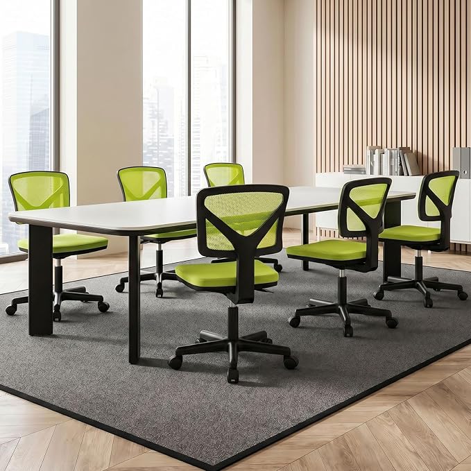 Sweetcrispy Small Office Chair, Ergonomic Low-Back Mesh Rolling Work Swivel Desk Chairs with Wheels, Armless Comfortable Seat Lumbar Support for Home, Bedroom, Study, Student, Adults, Green