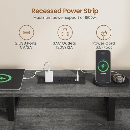 SEDETA 94.5" 2 Person Gaming Desk, Long Office Computer Desk with 8 Drawers & LED Lights, Two Person Desk with Storage, Power Strip & Monitor Stand for Home Office, Grey