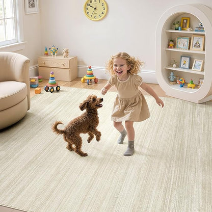 UERMEI 10x14 Washable Area Rug - Neutral Modern Abstract Living Room Rugs, Non-Slip Soft Large Indoor Floor Carpet for Bedroom Home Office & Under Dining Table Decor, Brown/Beige
