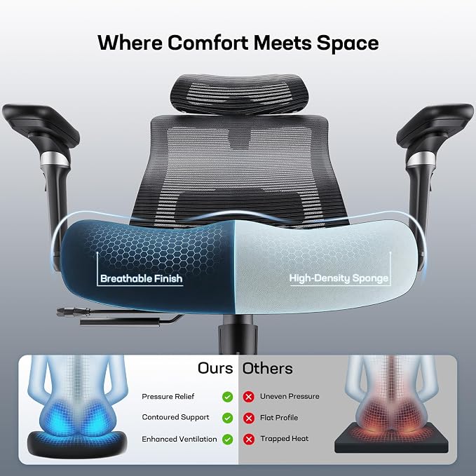 Marsail Ergonomic Office Chair with 6D Armrests, 3D Adjustable Headrest, Slide Seat, Lumbar Support, and 4-Position Tilt Lock – Big and Tall Office Chair with 330 lbs Capacity, Pack of 3