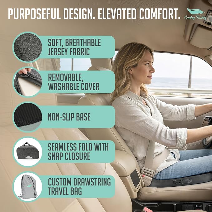 Cushy Tushy Tailbone Pain Relief Cushion - Premium Foldable Travel Tailbone Seat Cushion - for Relief of Lower Back, Sciatic, Butt and Tailbone Pain - Perfect for Home, Office & Driving