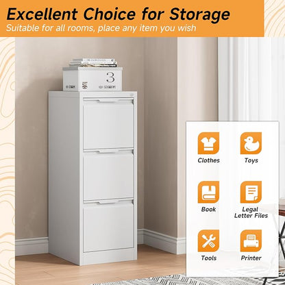Bestoo 3 Drawer File Cabinet with Lock, Filing Cabinets, Metal Vertical Filing Cabinets for Home Office, File Storage Cabinet for Letter/Legal/A4/F4 Size File, Easy Assembly
