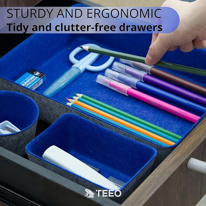 Teeo - Felt Drawer Organizer - Desk Accessories - Office Organization - Kitchen Organizer - Jewelry Tray Makeup Storage Drawer Organizers Home Desk Caddy Cosmetic Bins - Pack of 9, Royal Blue
