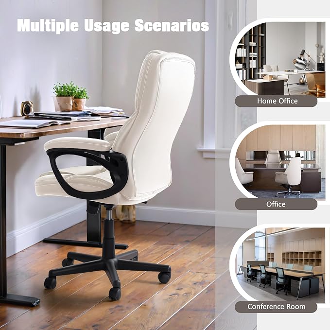 JUMMICO Executive Office Chair High Back Managerial Home Desk Chair, Adjustable Swivel Computer PU Leather Chair with Lumbar Support (Beige)