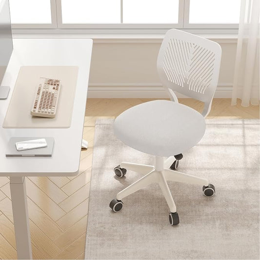 JPBSTO Armless Desk Chair, Height Adjustable Swivel Office Rolling Task Chairs with Soft Mesh Padded Cushion, Ergonomic Small Study Computer Chair for Girls Boys Teens (White, 2PCS)