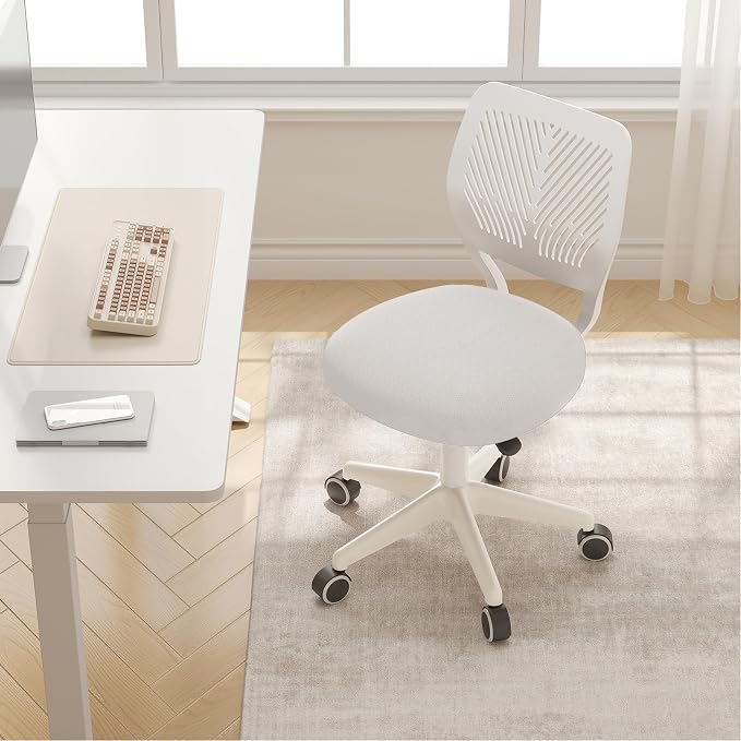 JPBSTO Armless Desk Chair, Height Adjustable Swivel Office Rolling Task Chairs with Soft Mesh Padded Cushion, Ergonomic Small Study Computer Chair for Girls Boys Teens (White, 1PC)