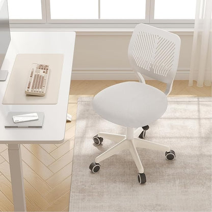 Small Desk Chair Armless Task Chair with Soft Padded Cushion Height Adjustable Swivel Rolling Comfortable Study Computer Chair, White