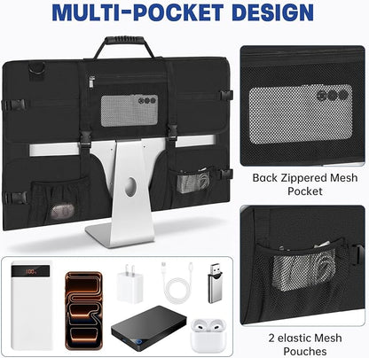 Monitor Carrying Case, Travel Case for 27'' LCD Screens and Monitors Protective Bag Monitor Dust Cover with Carry Handle & Adjustable Shoulder Strap Compatible with Desktop Computer and Accessories