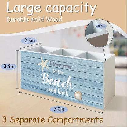 Beach Pen Holder for Home Office Kitchen Desk Decor, I Love You to the Beach and Back Wooden Pencil Holder Sign Organizer for Home Office Desk Accessories, Coastal Gifts for Women Men