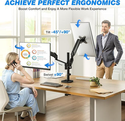 Premium Dual Monitor Desk Mount Stand for 17"-34" Screens, Taller Monitor Stand Hold up to 22lbs, Full Motion Height & Angle Adjustable with Tilt, Swivel, Rotation, VESA 75/100mm