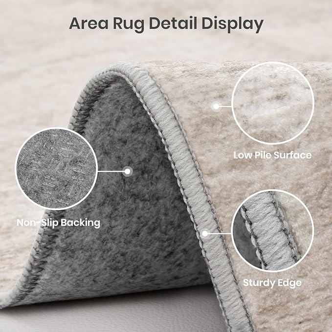 Valenrug Washable Rugs 8x10 - Stain Resistant 8x10 Area Rugs for Living Room, Non Slip Backing Gradient Printed Rugs for Bedroom, Foldable Machine Washable Area Rug(8'x10', Beige)