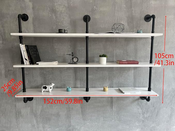 HDDFER Industrial Pipe Shelving Rustic White Pipe Wall Shelves Industrial Shelves with Wood Planks Floating Shelves 60 Inch Farmhouse Bathroom,Kitchen Shelving Wall Mounted