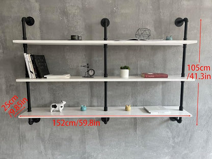 HDDFER Industrial Pipe Shelving Rustic White Pipe Wall Shelves Industrial Shelves with Wood Planks Floating Shelves 60 Inch Farmhouse Bathroom,Kitchen Shelving Wall Mounted