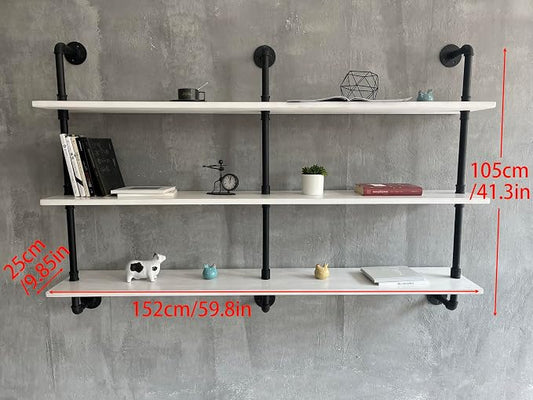 HDDFER Industrial Pipe Shelving Rustic White Pipe Wall Shelves Industrial Shelves with Wood Planks Floating Shelves 60 Inch Farmhouse Bathroom,Kitchen Shelving Wall Mounted