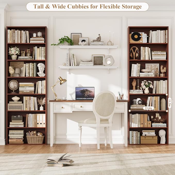 FACBOTALL 82" Tall Bookshelf, 7-Tier Open Shelves Bookcase, Freestanding Display Storage Shelves, Tall Bookcase Home Decor Furniture for Home Office, Living Room, Bedroom, Cherry