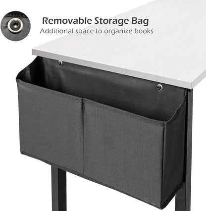 Lufeiya Computer Desk White Writing Table for Small Spaces Home Office 39 Inch Modern Study PC Desk with Storage Bag Hook, White Black