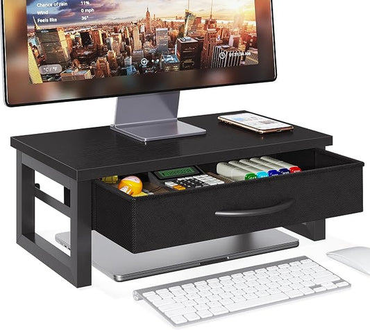 Computer Monitor Stand Riser, Desk Organizers and Accessories with Drawer, 2-Tier Laptop Stand for Desk, Office Organizer Storage, Wood