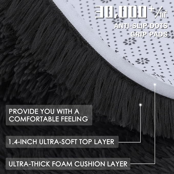 OLANLY Area Rugs for Living Room Bedroom, Machine Washable 4x5.9 ft Soft Fluffy Shaggy Bedside Rug, Indoor Floor Carpet for Kids Girls and Boys, Dorms, Nursery Rooms, Home Decor Aesthetic, Black