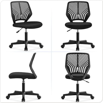 Topeakmart Armless Office Chair, Adjustable Swivel Mesh Computer Study Chair for Small Spaces, Black
