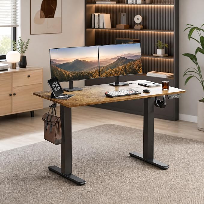 Claiks Electric Standing Desk 48 x 24 Inches, Motorized Sit Stand Desk with 3 Memory Presets & Cable Management, Spacious Ergonomic Computer Workstation for Dual Monitors & Gaming Setup, Rustic Brown