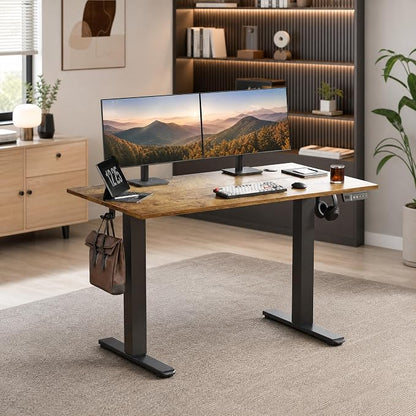 Claiks Electric Standing Desk 55 x 24 Inches, Motorized Sit Stand Desk with 3 Memory Presets & Cable Management, Spacious Ergonomic Computer Workstation for Dual Monitors & Gaming Setup, Rustic Brown