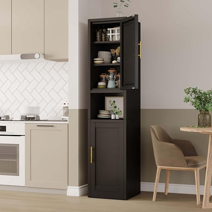 pozdeg 67" Tall Narrow Storage Cabinet Metal Bathroom Cabinet with 2 Doors & 4 Adjustable Shelves, Standing Pantry Cabinets Cupboard for Kitchen, Dining Room, Living Room and Bathroom (Black)