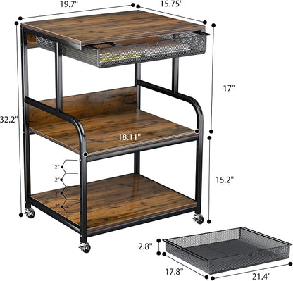 Large Printer Stand with Storage Shelf, Industrial Rolling Printer Cart Holder with Lockable Wheels, 5-Adjustable Heights, 3D Scanner Fax Printer Table for Home Office Use