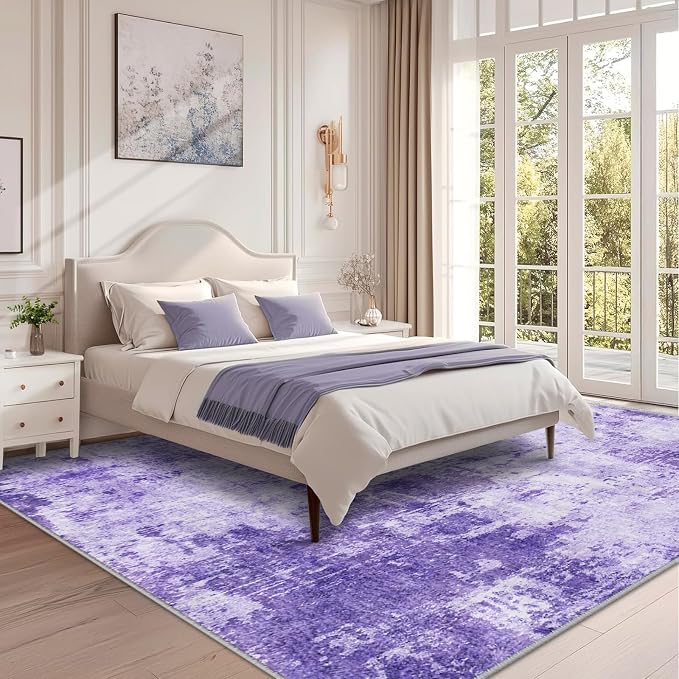 RELEANY Washable Area Rugs 9'x12' Non-Slip Modern Abstract Soft for Living Room Entryway Bedroom Kitchen, Print Pattern, Purple Gray Pink White