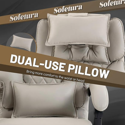 Massage Office Chair with Foot Rest,6 Points Vibration & Heat Executive Office Chairs for Heavy People,500LBS Big and Tall Office Chair,Ergonomic Reclining Desk Chair,Dual-Use Pillow,Home Office,Beige