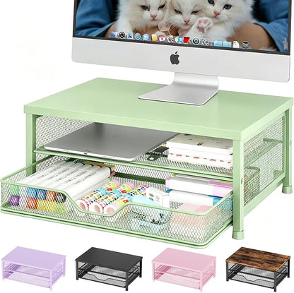 OPNICE Computer Monitor Stand Riser, Desk Organizer with Drawer, Printer & Laptop Stand, Office Desk Accessories & Workspace Desktop Organizers Storage for Office Supplies(Green)