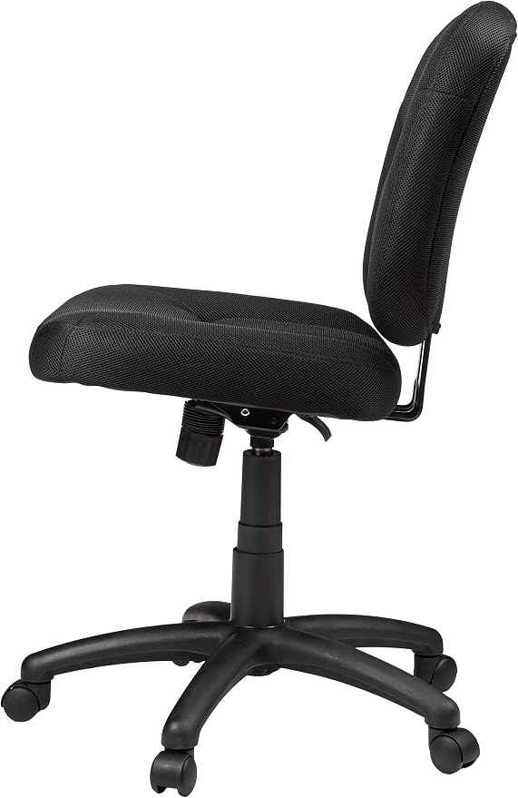 Amazon Basics Low-Back Armless Office Desk Chair with Back Support, Adjustable Height, 360 Degree Swivel, Fabric Upholstery, Rolling Wheels, Black