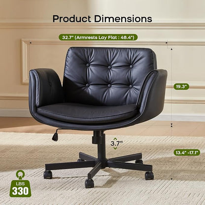 amseatec Criss Cross Office Chair, PU Leather Vanity Chair with 5-Level Adjustable Armrests & Swivel, Ergonomic Criss Cross Chair for Home Office Bedroom Makeup（Black）