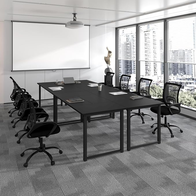 Bonzy Home 12FT Conference Table, Modern Large Meeting Table Office Desks for 16 Person, Long Rectangle Table with Sturdy Metal Frame, 4PCS, 142" D x 64" W x 30" H, Black