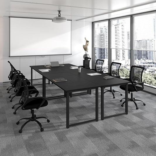 Bonzy Home 12FT Conference Table, Modern Large Meeting Table Office Desks for 16 Person, Long Rectangle Table with Sturdy Metal Frame, 4PCS, 142" D x 64" W x 30" H, Black