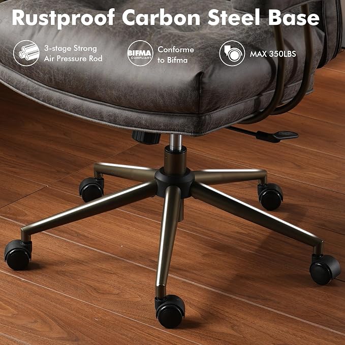 High Back Executive Office Chair with Comfortable Deep Seat,Grey Mid Century Modern Office Chair,Ergonomic Big and Tall Computer Desk Chairs with Lumbar Support(Grey Suede)