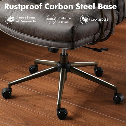 High Back Executive Office Chair with Comfortable Deep Seat,Grey Mid Century Modern Office Chair,Ergonomic Big and Tall Computer Desk Chairs with Lumbar Support(Grey Suede)