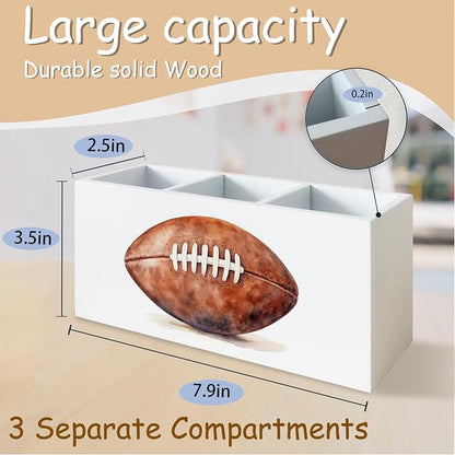 American Football Pen Pencil Holder Organizer for Desk, Gifts for Football Fan Lovers Players Wooden Box Block Sign for Home Office Tabletop Decor